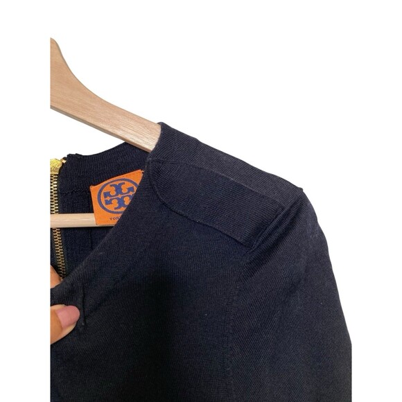 Tory Burch Blue Sweater Womens Size S Short Sleeve Merino Wool Back Zip - Picture 6 of 13